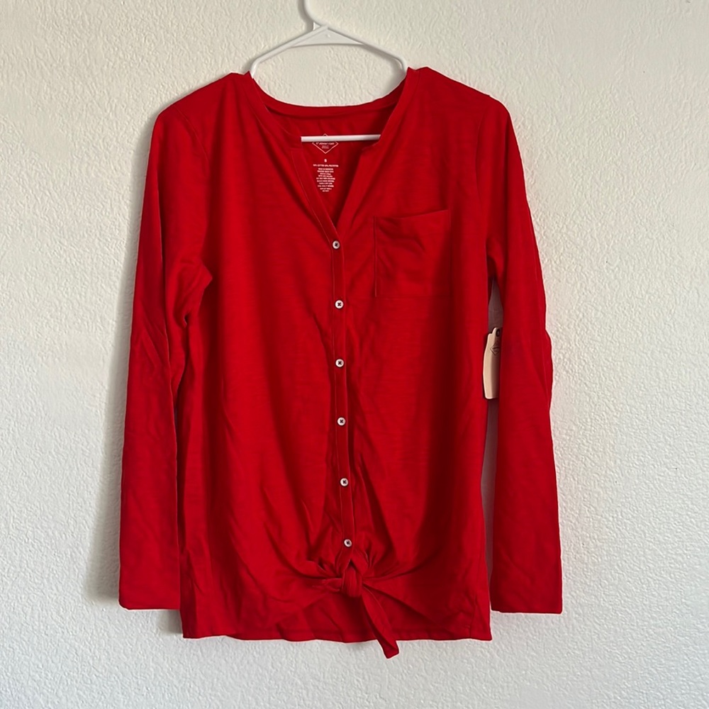 (NWT) Red Long Sleeve Henley Tee